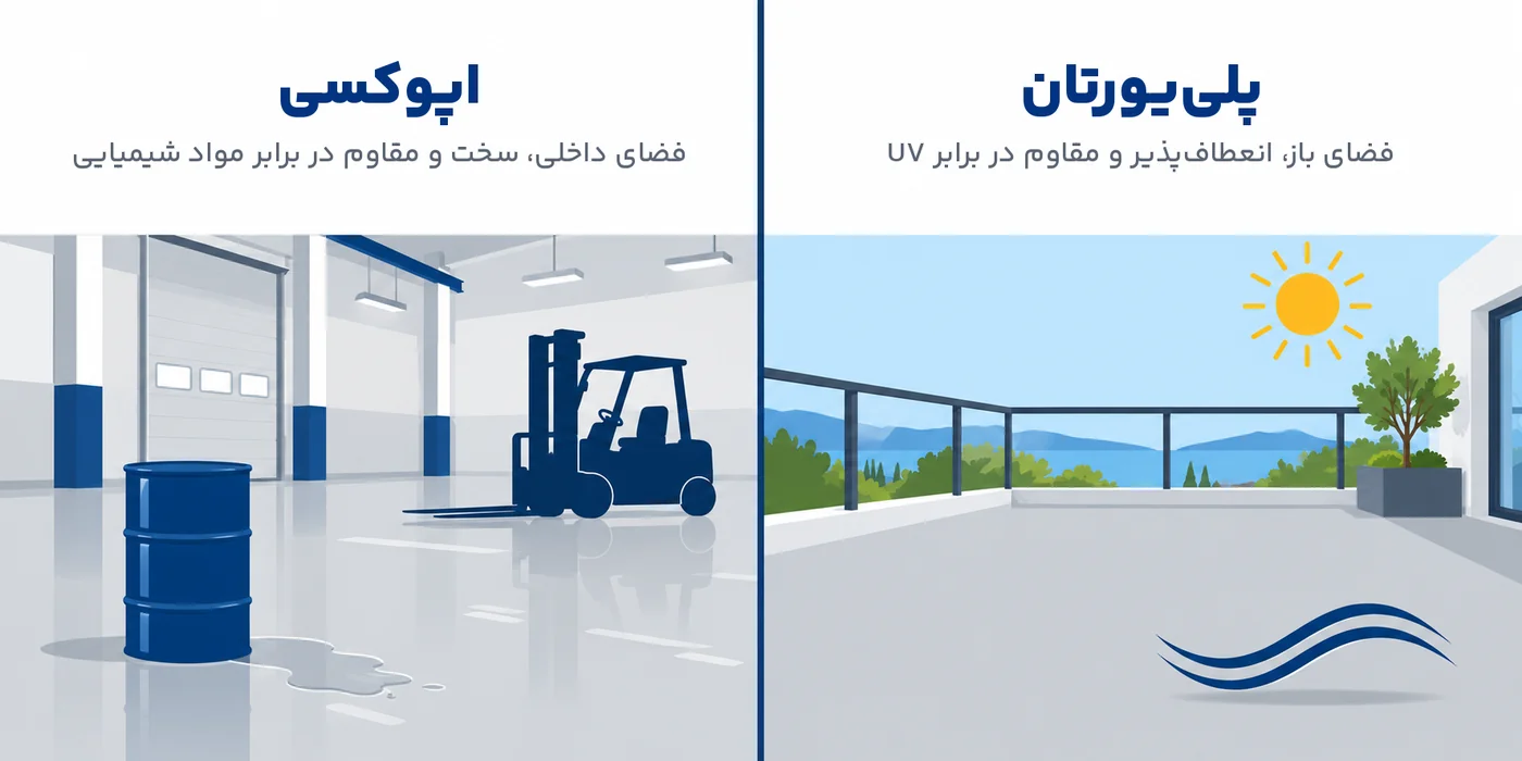 مقایسهٔ کفپوش اپوکسی برای فضای داخلی و پلییورتان برای فضای باز